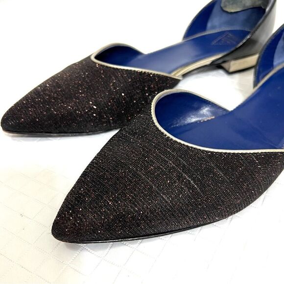 Valentina Rangoni Shimmery Glitter Black Pointed Toe Flats D’Orsay Size 8.5 - Picture 2 of 15